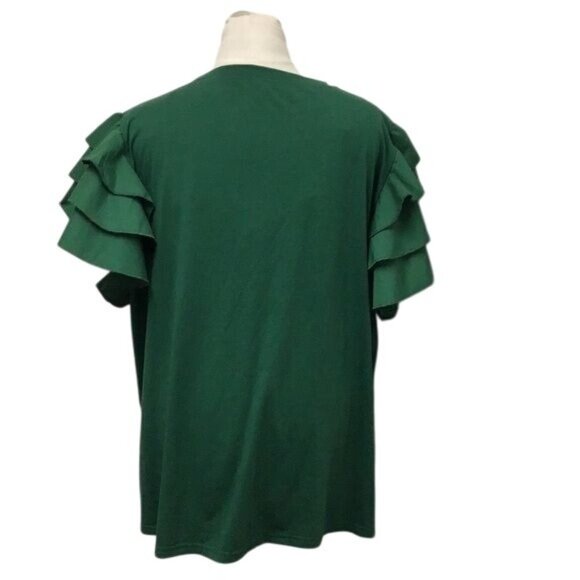 Shein Curve Women’s Layered Ruffle Sleeve Top, Emerald, size 4XL - Picture 4 of 7